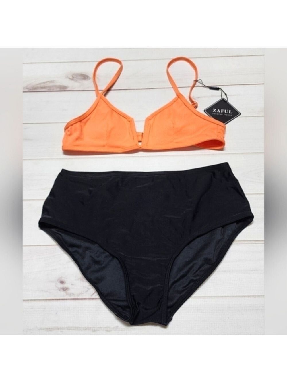 Zaful Orange and Black Bikini Set Medium - New With Tags